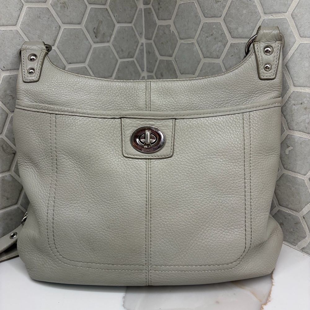 Coach Pebbled Leather Shoulder Bag in Light Gray